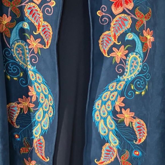 Simply Couture Embroidered Peacock Coat SZ 1X Jacket Faux Suede - Picture 3 of 12